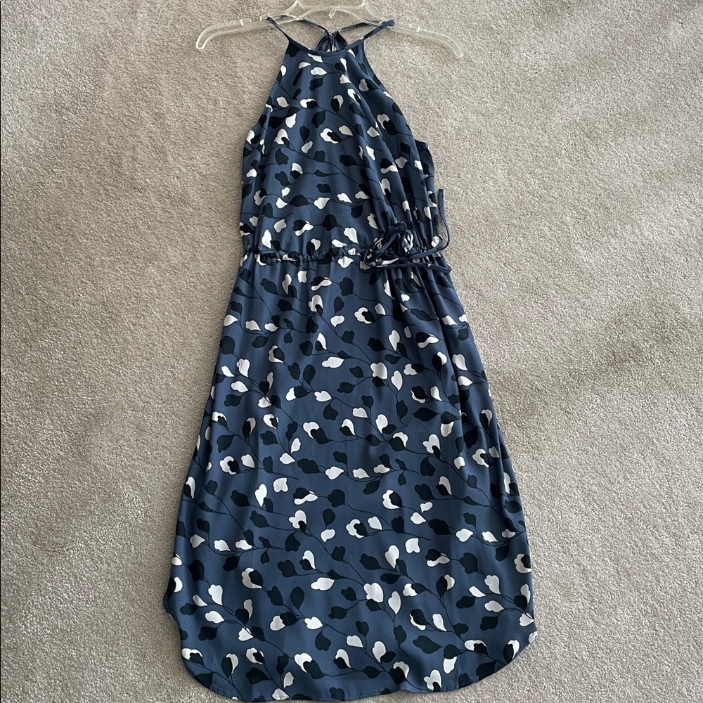 Ann Taylor Loft Leaf Pattern Dress, Blue, xs